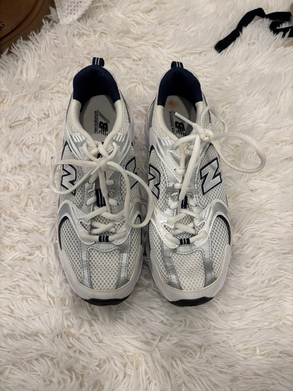 New Balance Kids White and Navy Mesh Sneakers
